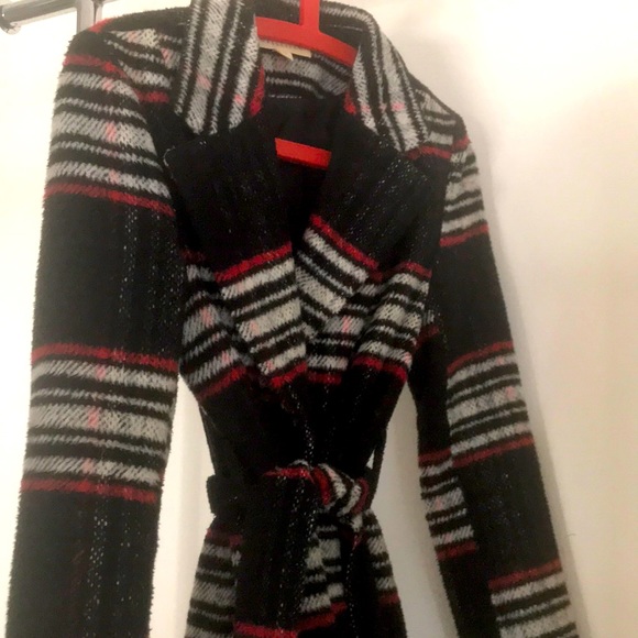 wool midi length synched belt long jacket - Picture 1 of 7